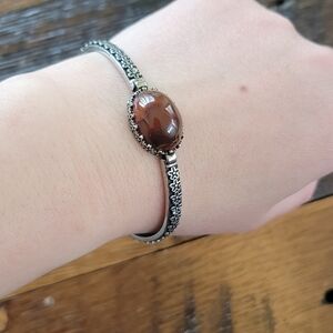 Fighting Blood Agate Adjustable Cuff Bangle Bracelet